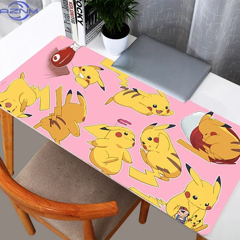 Cute Winking Pikachu Yellow Polka Dot Large Mousepad, Rubber Non Slip Extended Gaming Desk Mat, Anime Cartoon Table Pad for Lapt