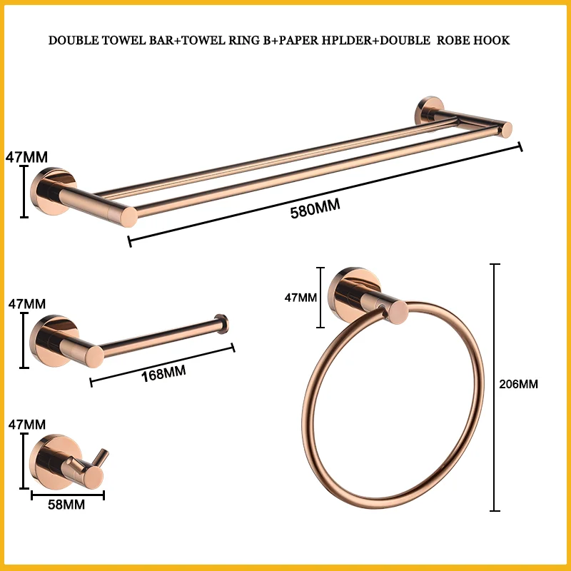 Luxury Stainless Steel Double Towel Bar Towel Rack Robe Hook Tissue Holder Sets  Rose Gold Bathroom Accessories Hardware