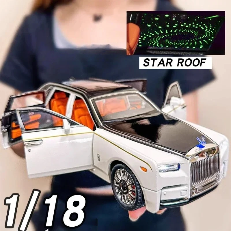 1:18 Rolls Royce Phantom aleación Luxy coche modelo Diecasts coche de Metal recoger decoraciones simuladas sonido y luz regalos para niños