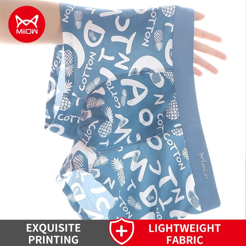 

MiiOW 3Pcs Spandex Printed Men Underwear Boxers Cotton Antibacterial Crotch Men's Panties Breathable Underpants Men Boxer Briefs