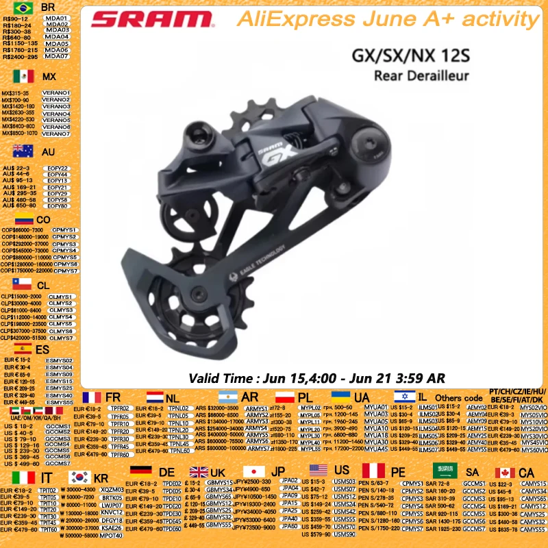 Sram gx sx desviador traseiro águia mountain bike 12 velocidade nx longo gaiola desviador para mtb bicicleta equitação desviador traseiro 1 pçs