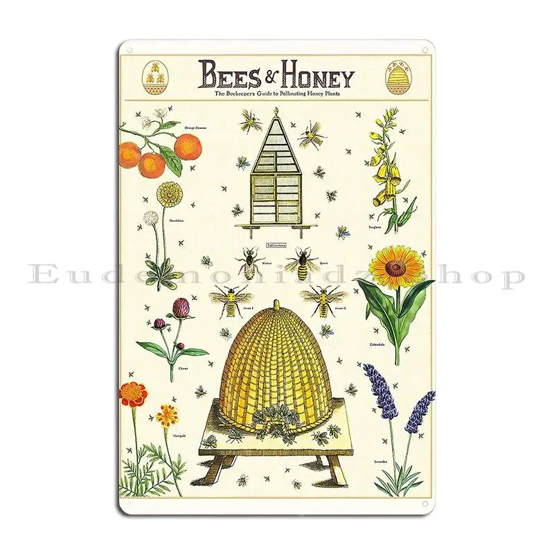 Bees And Honey Metal Plaque Rusty Club Club Bar Designing Club Tin Sign Poster