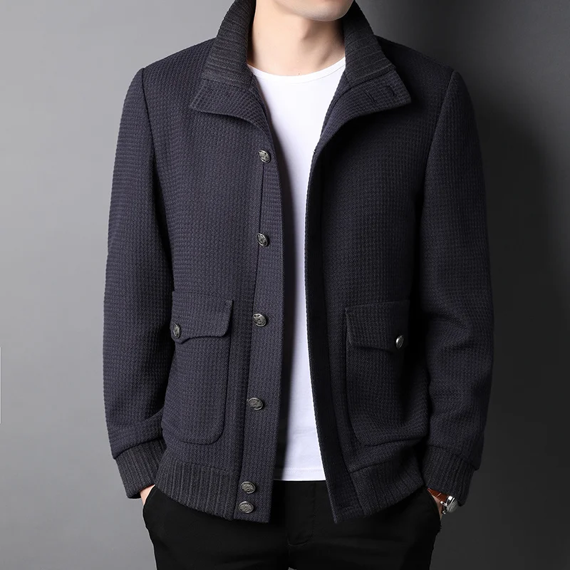 

2022 New Arrivals Men's Autumn Luxury Wool Jacket Fashion Turndown Collar Single Breasted Men Slim Fit Coat Brnad Clothing