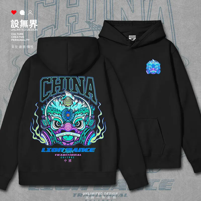 

Original Chinese Lion Dance Culture mens hoodies long sleeve casual printed pullovers jerseys Sportswear autumn winter clothes