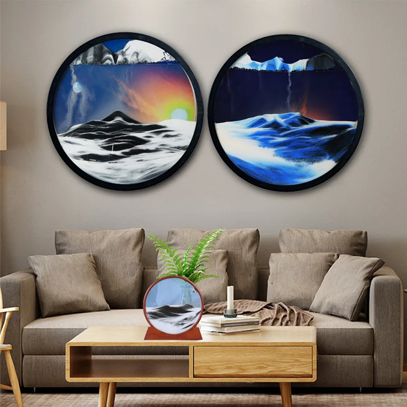 

24inch Wall Hanging Moving Sand Painting Art Picture Round Glass Deep Sea Sandscape In Motion Flowing Sand Frame Home Decor