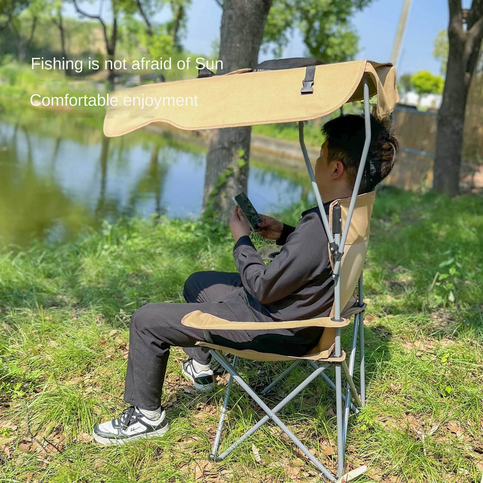 Portable Folding Chair With Canopy Shade Beach Chair Camping Chair Lawn Chair Outdoor Activities Fishing Picnic Leisure Chairs