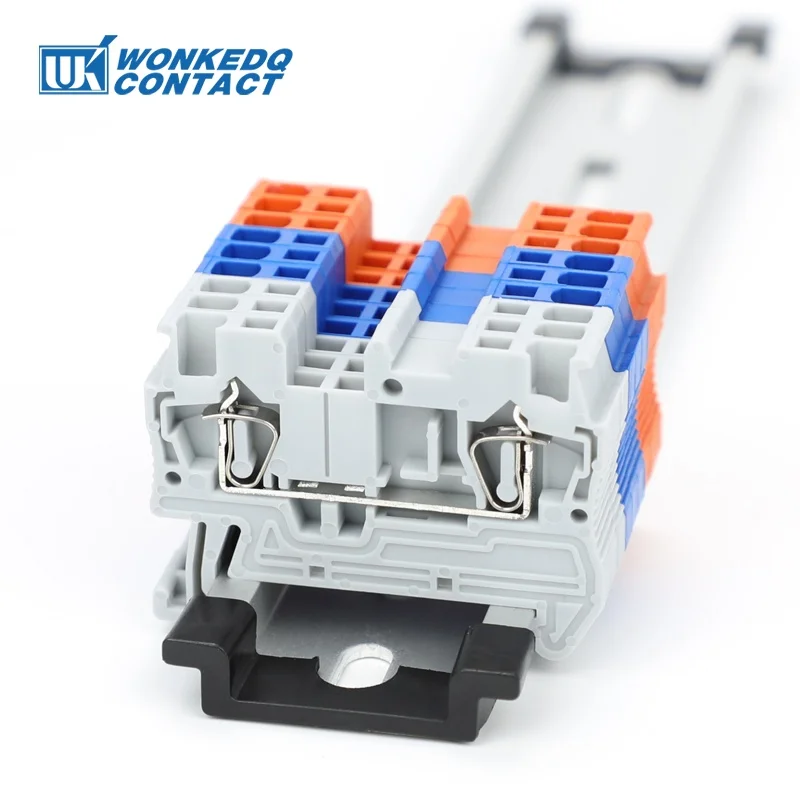 100Pcs ST1.5 Spring-cage Connection Feed-Through Wiring Return Pull Wire Electrical Connector Din Rail Terminal Block ST 1.5