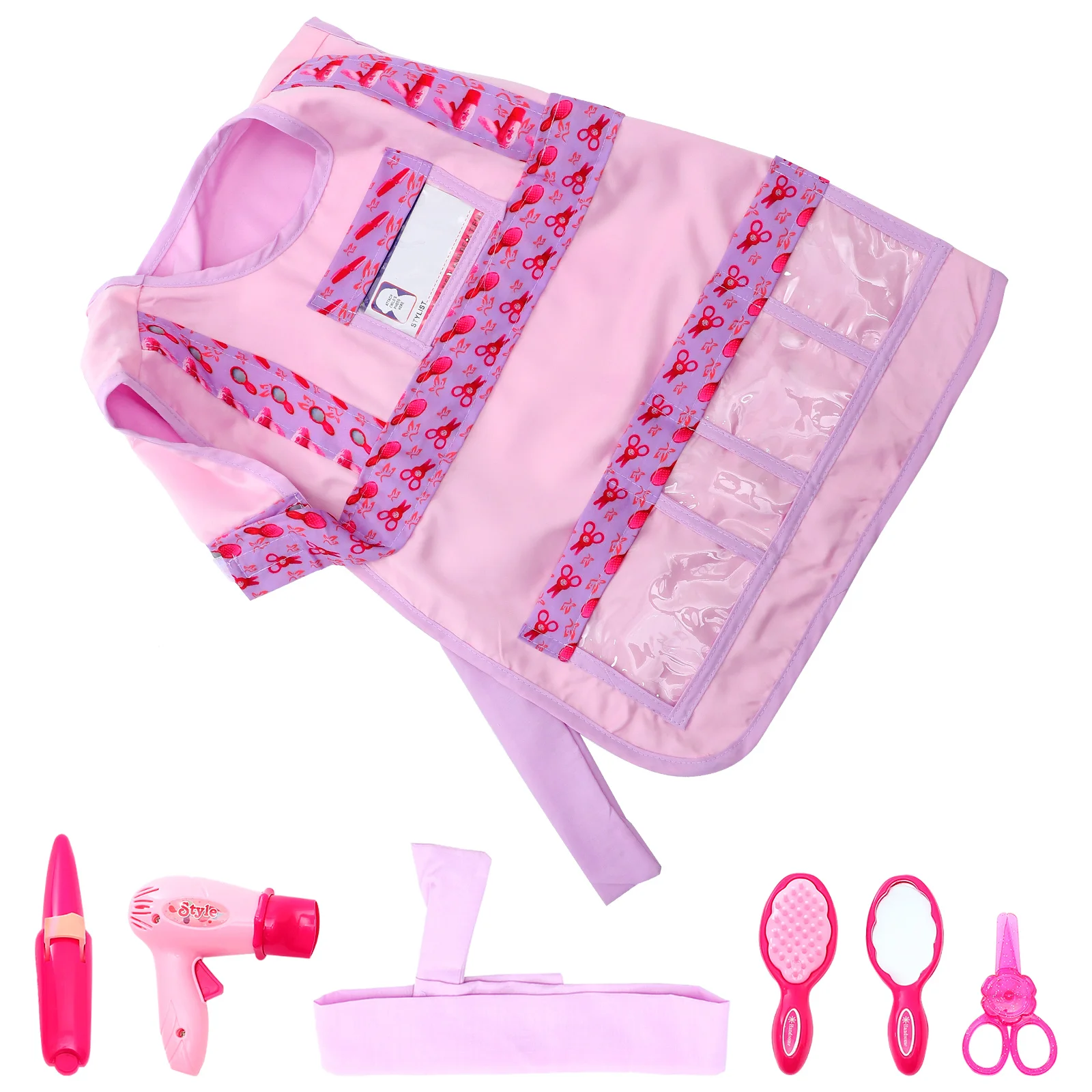 

7pcs Kids Hair Stylist Costume Set Toddler Barber Tool Kit Children Dress Halloween DIY Decor Costumes Role Play