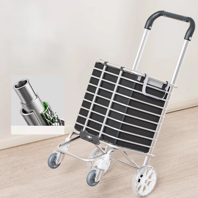Carrito de Compras Plegable de Aluminio, Carretilla Ligera con Ruedas para Subir Escaleras, Carrito de Supermercado de Gran Capacidad para Uso Doméstico