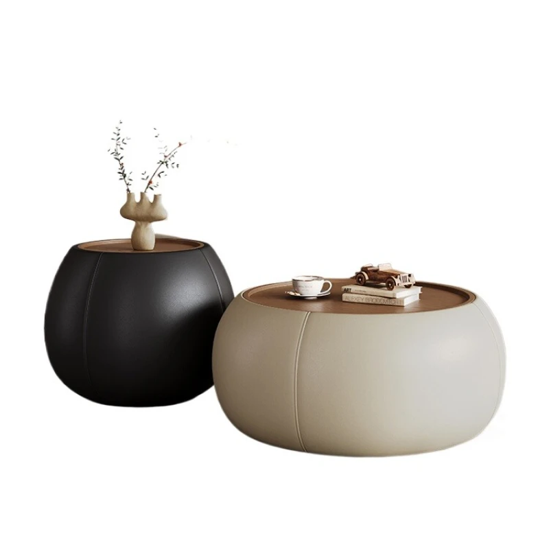

Size round Italian minimalist leather living room modern simple walnut cream style coffee table combination