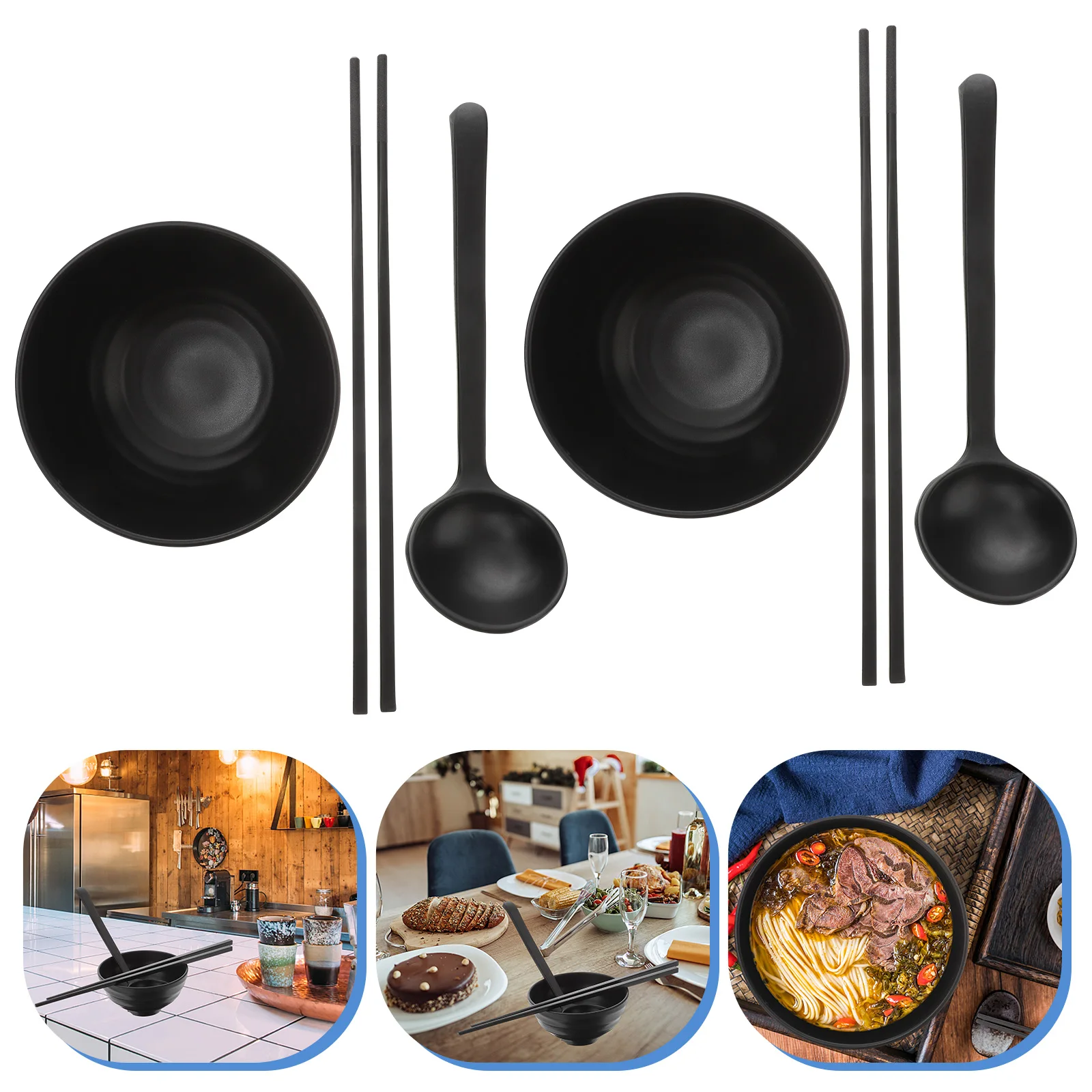 

Ramen Bowl Melamine Food Container Chopsticks Bowls Black Home Storage