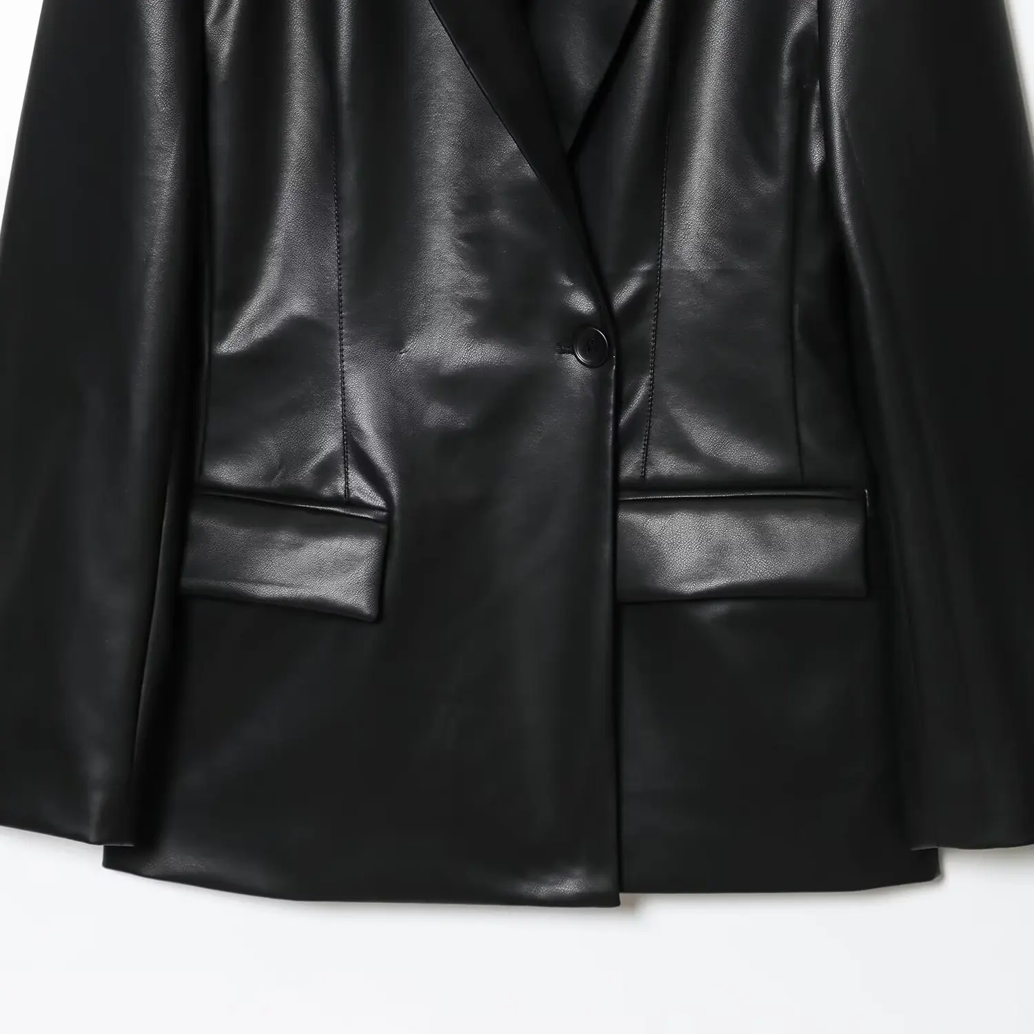 بدلة تأثير جلدية بقصة ضيقة من Faionable Jaet للسيدات لخريف جديد Sle JNLEAOG Commute Sle جلد صناعي طويل Sve