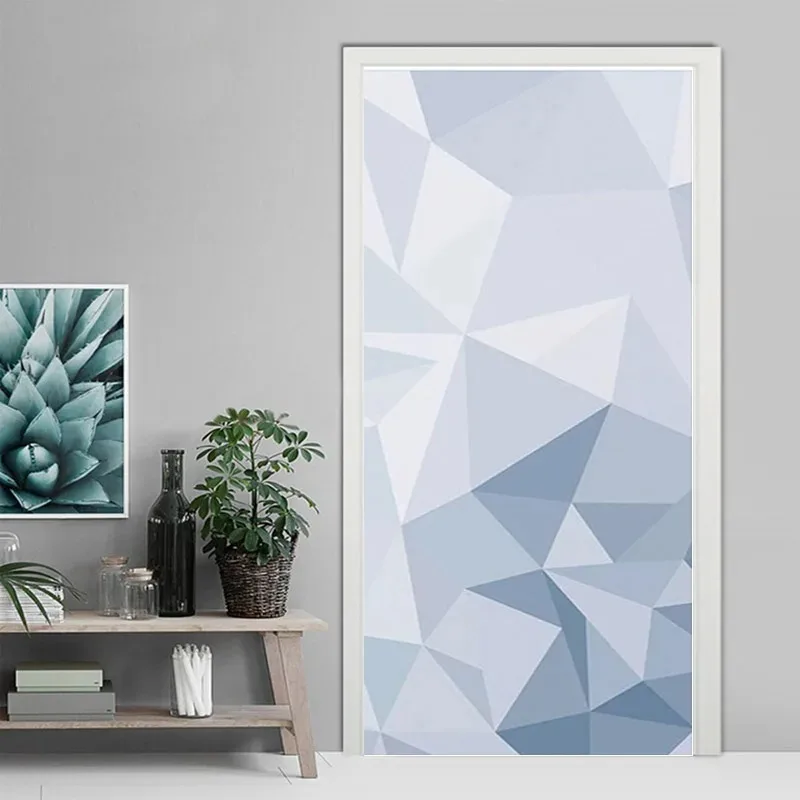 3D Geometric PVC Door Sticker Self Adhesive Gray Cool Stylish Full Door Wrap Cover Wallpaper Waterproof - Custom Size & Graphic