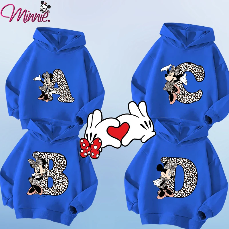 New Children Minnie hoodie Letter A-Z Name Combination Disney Kawaii Cartoons Clothes Kids Little Boy Girl sweater Casual Tops