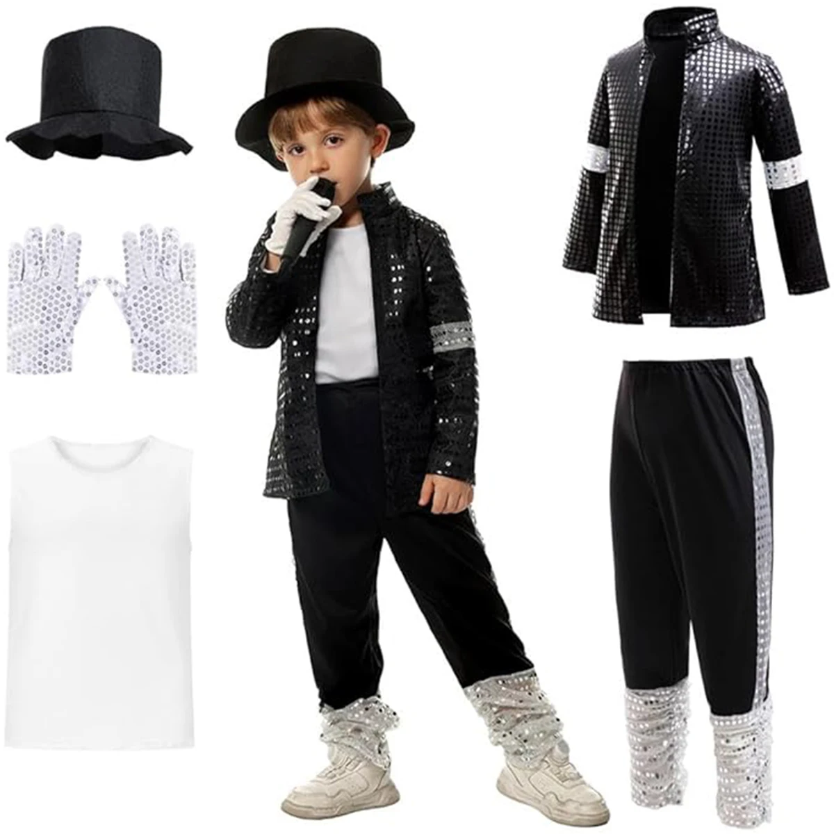 Deguisement Michael Jackson pour Enfants,Ensemble d'accessoires de Cosplay Michael Jackson pour Spectacles et événements Eommémoratifs