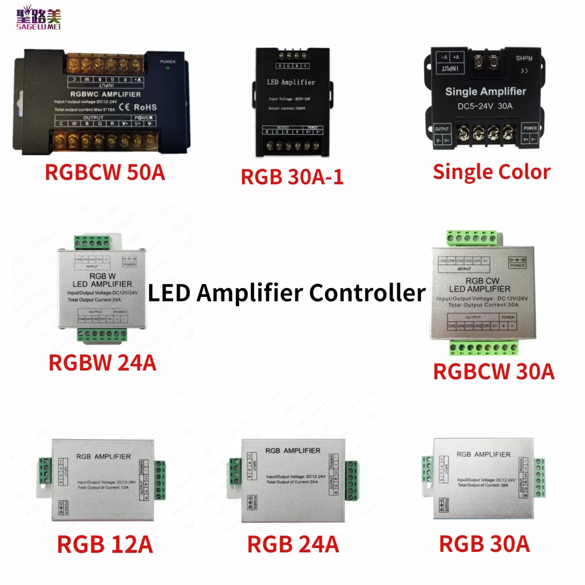 

12A/24A/30A/50A LED Amplifier Controller Single Color/RGB/RGBW/RGBWW RGB+CCT DC5/12/24V 1CH/3CH/4CH/5CH Led Strip Power Repeater