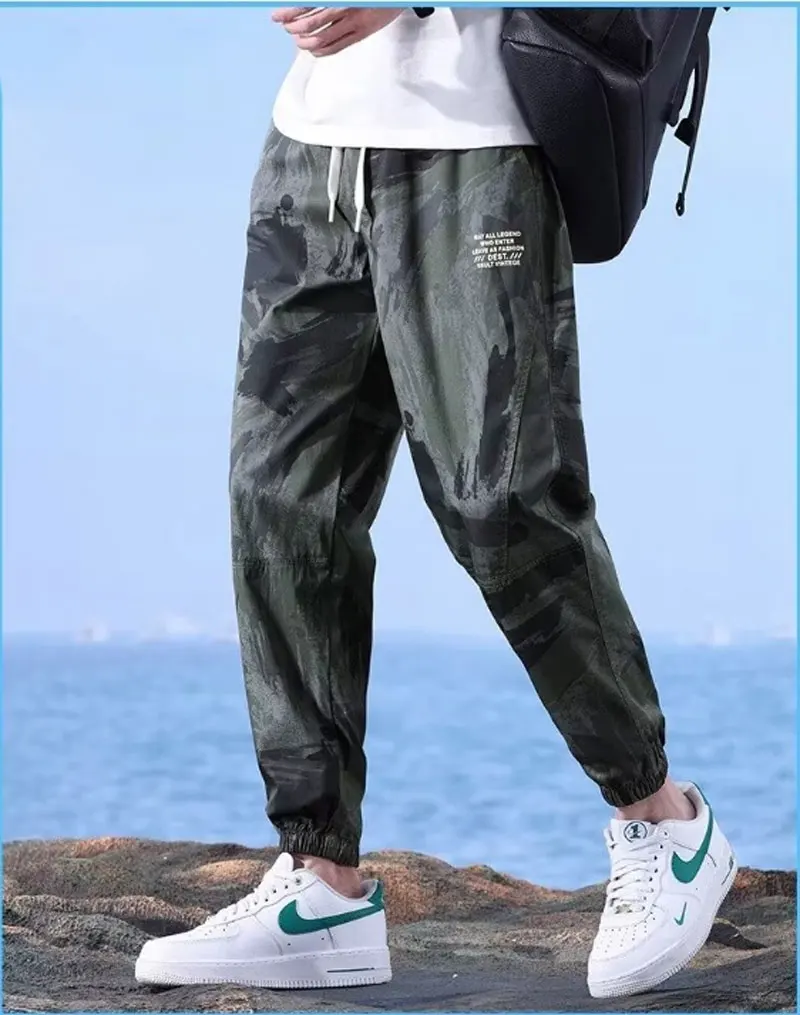 Men's Casual Pants Trendy Brand Loose Drawstring Legged Nine Cent Pants Summer New Look Slimming Camouflage Work Clothes Pants