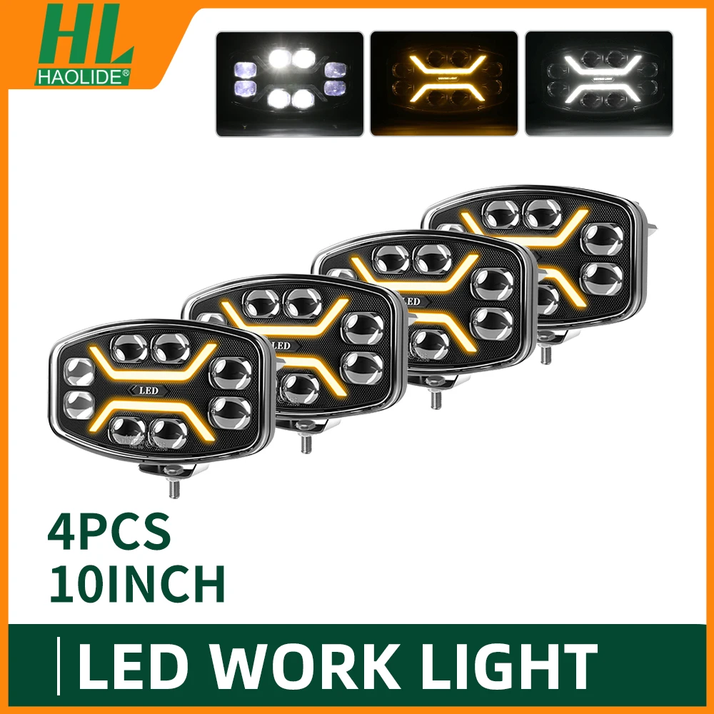 HAOLIDE 12D 10 inch LED rijverlichting vrachtwagen off-road LED werklamp spotlight DRL geel wit 40000LM voor SUV tractor 12V 24V