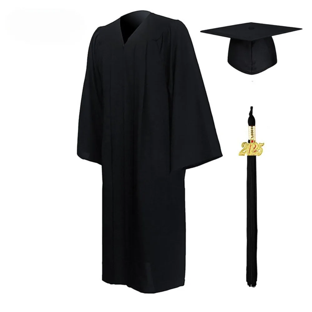 Conjunto de Toga de Formatura 2026 para Estudantes Universitários: Robe Acadêmico de Bacharel, Mestrado, Doutorado e Professor com Capelo e Borla
