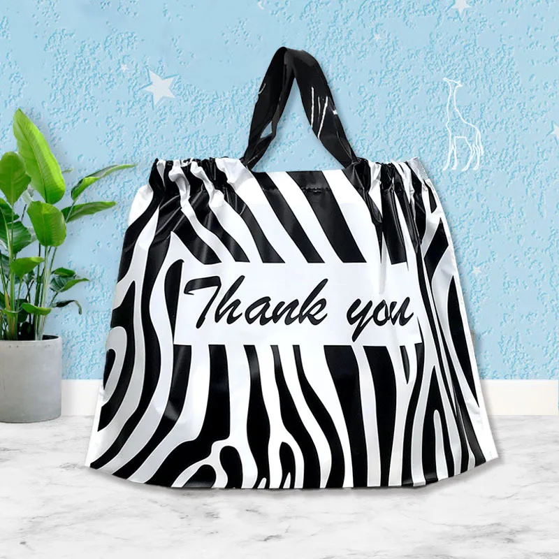 50pcs Retro Matte Drawstring Pocket Catering Takeaway Packaging Bag Men's Women's Clothing Shopping Plastic Malls Pack Bags