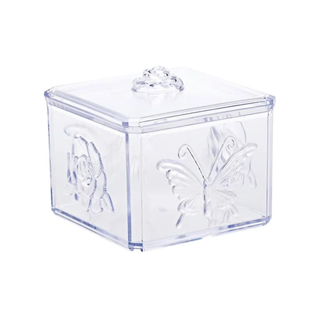

Cotton Pads Organizer Box Clear 3D Carving Design with Lid Storage Container for Cotton Swabs Makeup Accessories