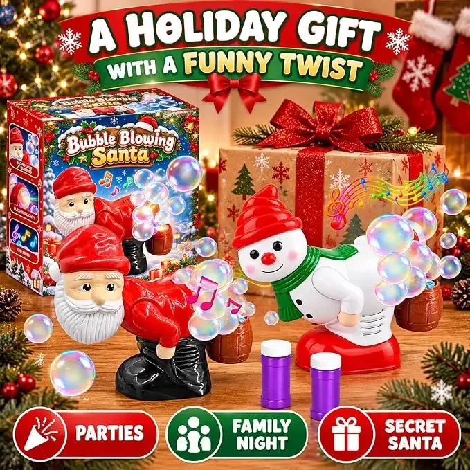 Christmas Santa Claus Bubble Blower Farting Bubble Machine With Music LED Light Automatic Bubble Snowman Blower Xmas Prank Gift