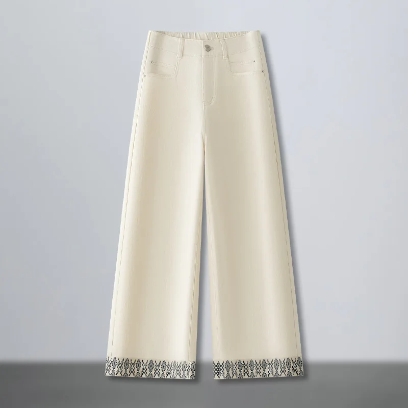 

Широкие джинсы с высокой талией и драпировкой для женщин, новые летние свободные утягивающие модные универсальные прямые брюки с девятью точками, модные