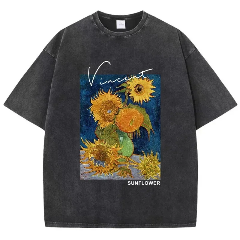 

Van Gogh sunflower print printing T-shirts man casual 100% cotton T-shirt breathable clothing casual oversized tee shirt