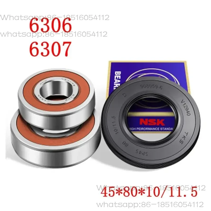 Drum Washing Machine Water Seal (45 * 80 * 10/11.5)+2 Bearings (6306 6307) Oil Seal Ring Accessories