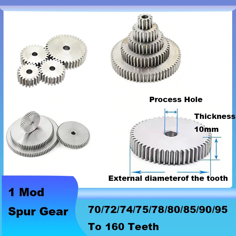 1Pcs 1 Mod Spur Gear 70/72/74/75/78/80/85/90/95 To 160 Teeth Steel Thickne 10mm Flat Gear Metal Motor Pinion Transmission Gear