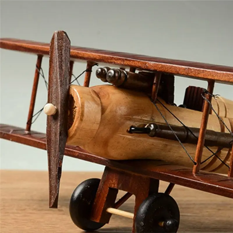 Y51A Retro Wooden Airplane Model, Vintage Biplane Desktop Decoration, Handcrafted Aircraft Ornament, Home Decor Souvenir