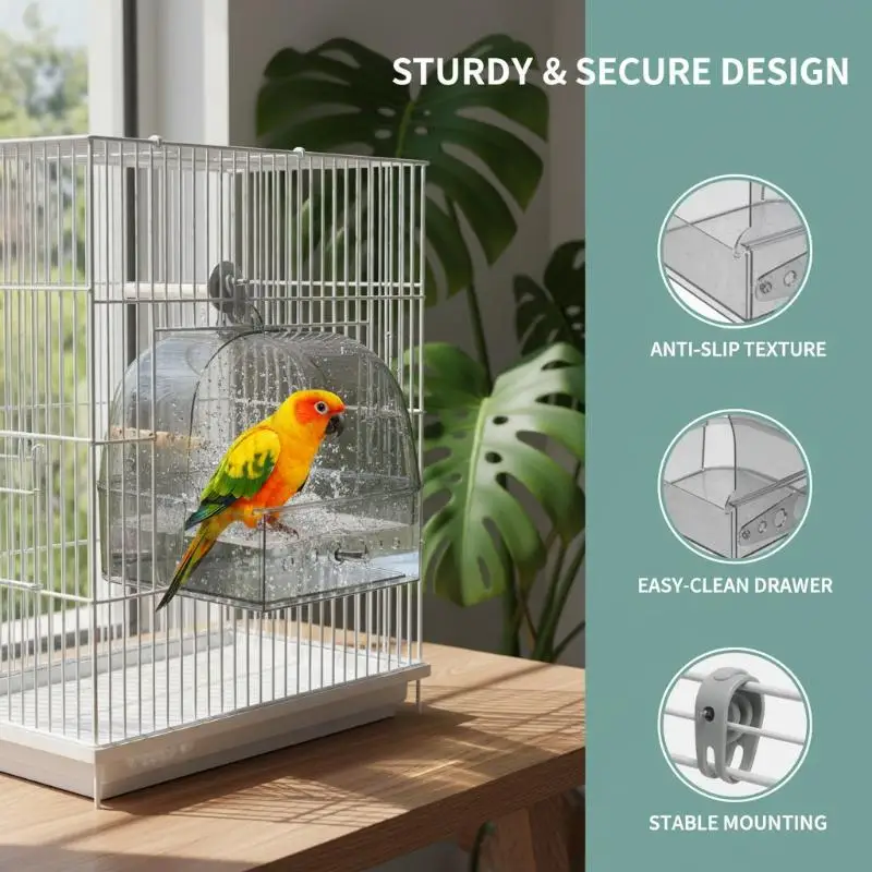 Large Transparent Bird Bath Box Removable Drawer Lightweight Durable Perfect Gift for Bird Lover Pet Owners view 5