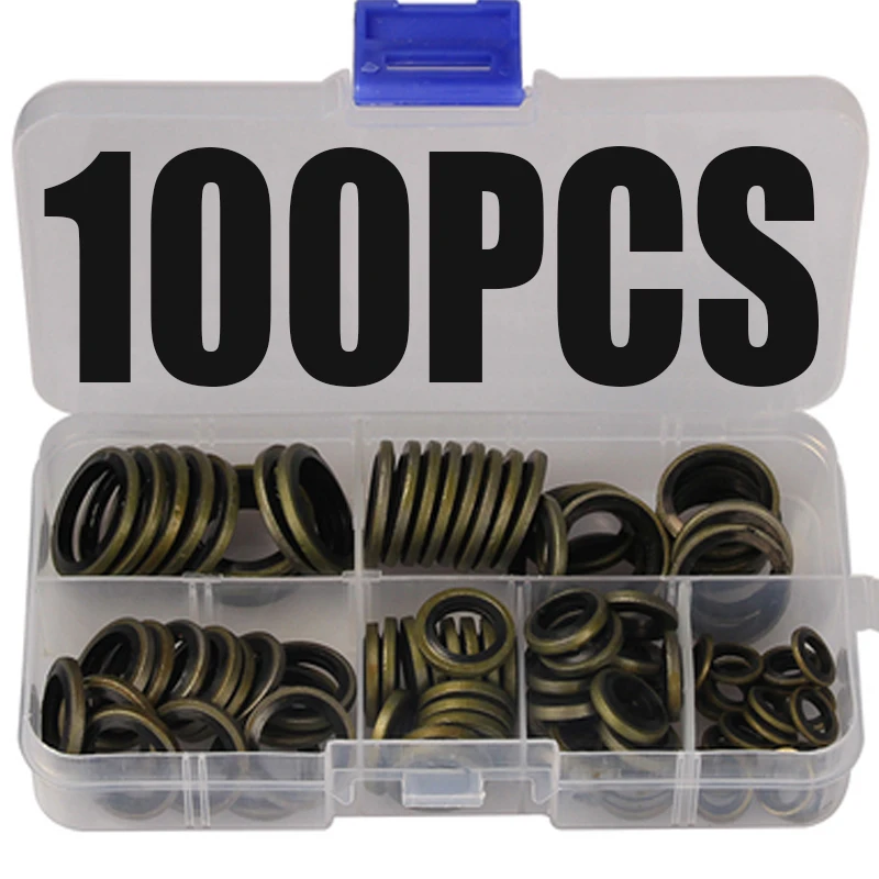 100pcs M6 M8 M10 M12 M14 M16 High Press Hydralic Oil Rubber Washers Metal Washer Oil Rubber Drain Plug Gasket Combined Washer