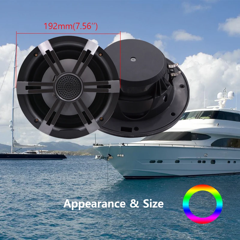 GUZARE MARINE RGB Speakers Boat:IP66 Waterproof,Great Sound,150Watts Power/Per,Black,2Pcs.