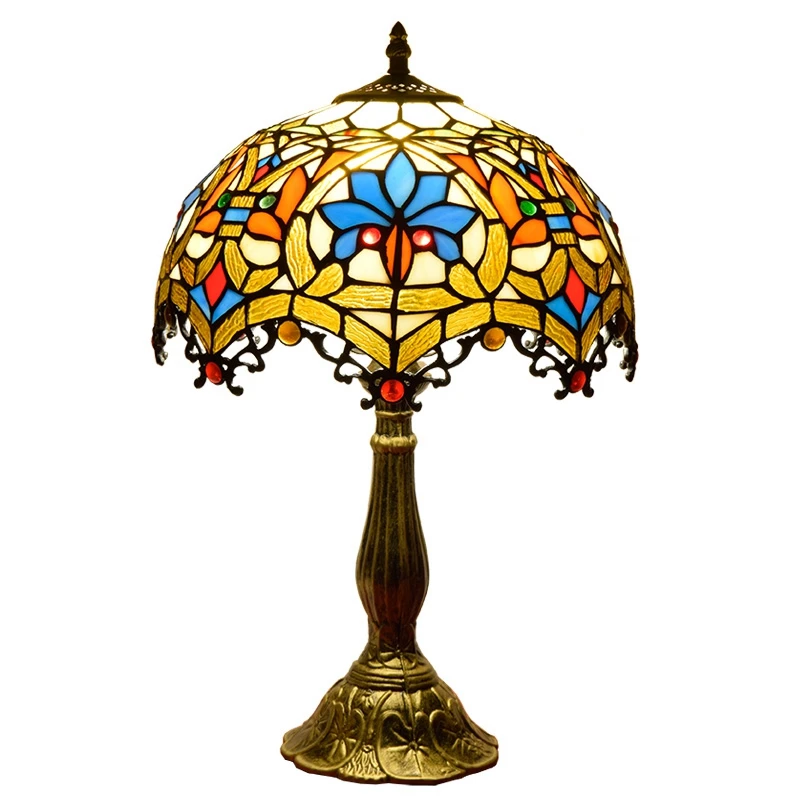 Home antique  table lamp bedside colored glass table lamp Hotel  table lamp