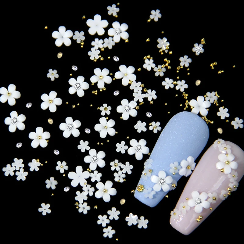 100pcs White Acrylic Flower Nail Art Decorations Mixed Size Encountering Photochromism Manicure Parts  DIY Nails Accessories