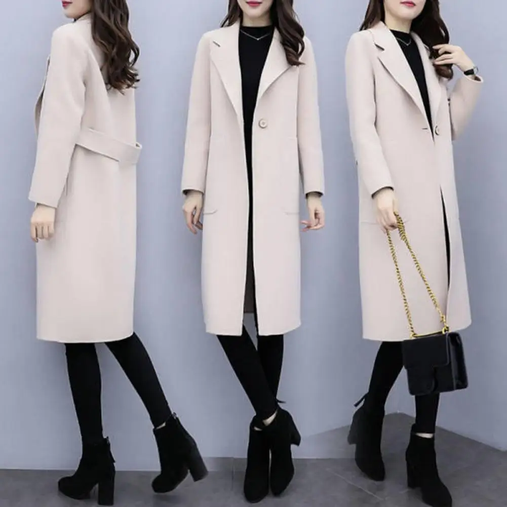 Women Winter Coat Korean Style Women's Winter Coat with Turn-down Collar Mid Length Windproof Warmth Thick Solid for Weather