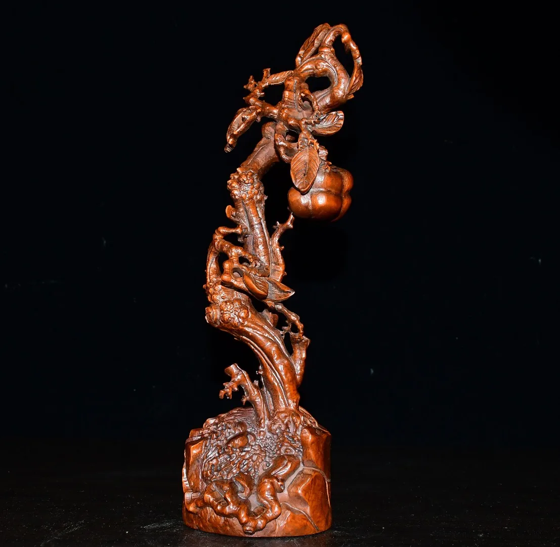 

10"Tibetan Temple Collection Old Boxwood persimmon tree Vine texture Everything goes well Worship Hall Town house