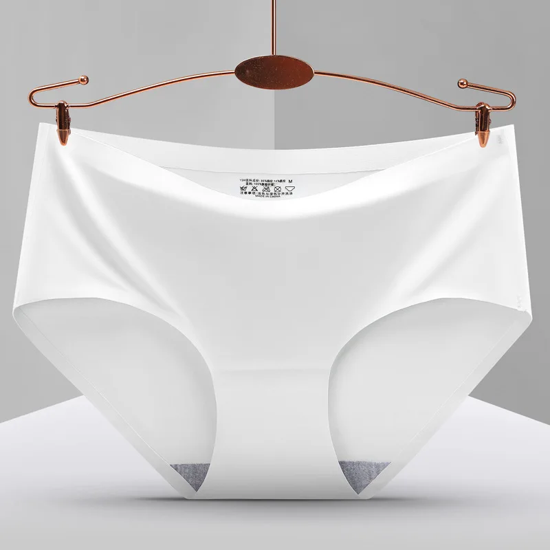 Women Seamless Ice Silk Triangle Briefs Mid-Low Rise Invisible No Trace Underwear Soft Stretch Breathable Comfort Plus Size