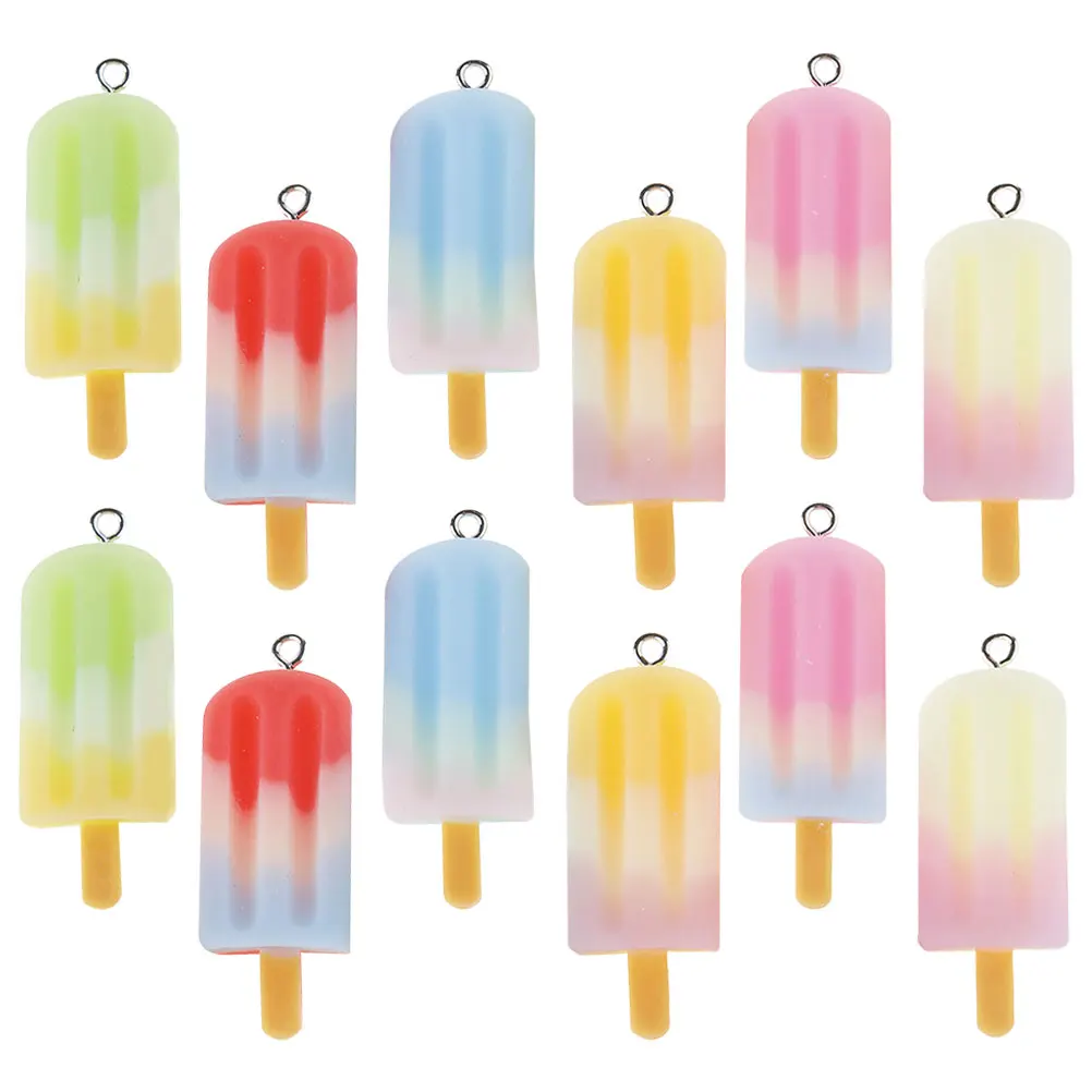 

20 Pcs Resin Ice Cream Popsicle Pendant Necklace Earrings Charms Lightweight Durable Jewelry Making Crafts Accessories