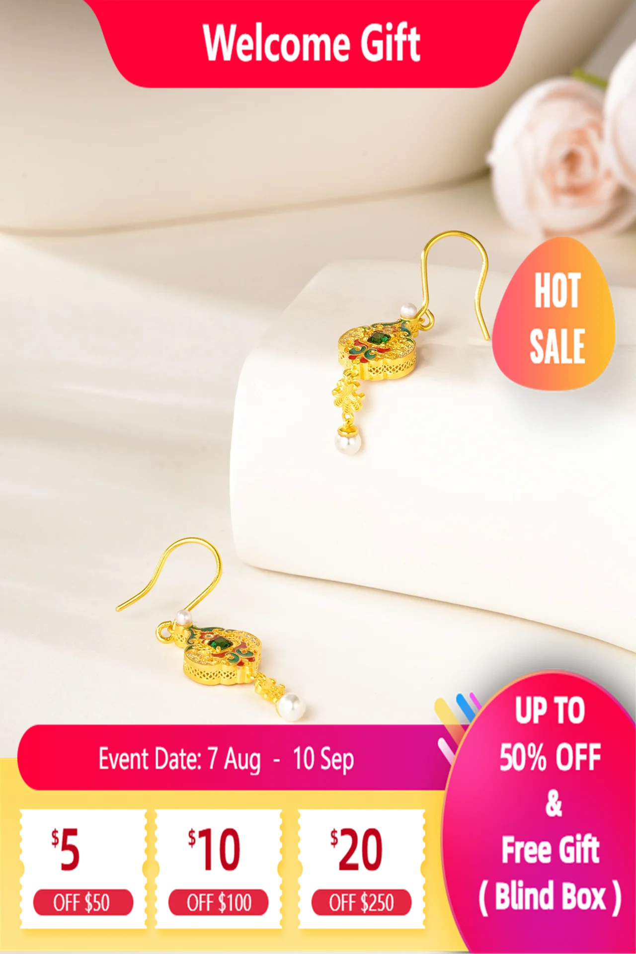 

Lium Gems Elegant Fishhoop Dangle Drop Earrings Statement 24k Gold Verneil 925 Sterling Silver Earrings