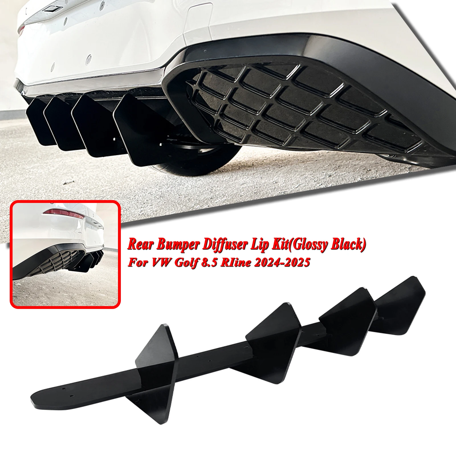 

Rear Lip Bumper Spoiler Diffuser Shark Fin For Volkswagen Golf 8.5 Rline 2024-2025 Car Exterior Bracket Lower Spoiler Splitter