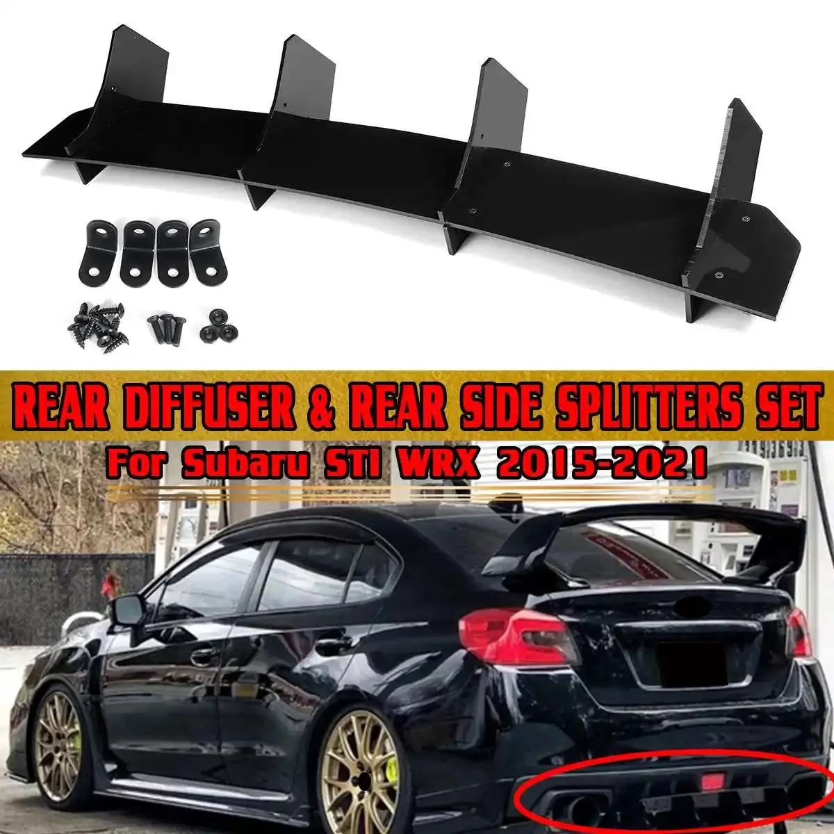 ABS Car Rear Bumper Diffuser Spoiler Lip Rear Side Splitters Lip For Subaru STI WRX 2015-2021 Rear Bumper Diffuser Protector