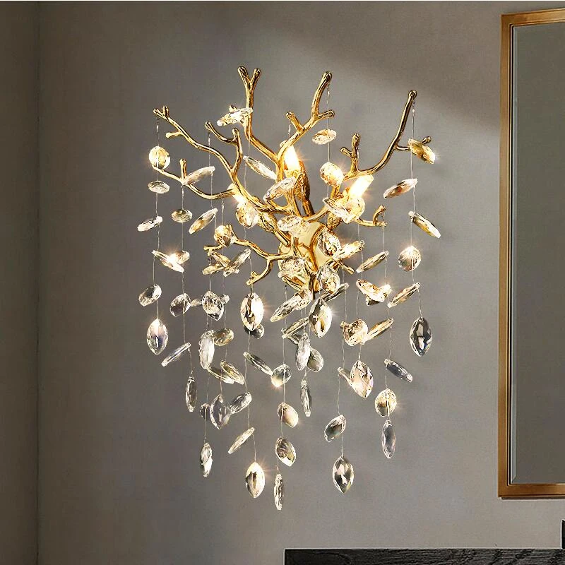 Gold crystal wall lamp luxury living room bedroom bedside lamp LED modern aisle corridor lighting