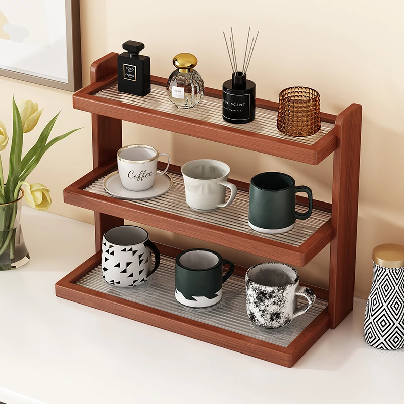 

Multi-Layer Solid Wood Cup Rack, Simple Mug Storage Organizer, Tiered Teacup Stand, Modern Coffee Cup Holder for Kitchen