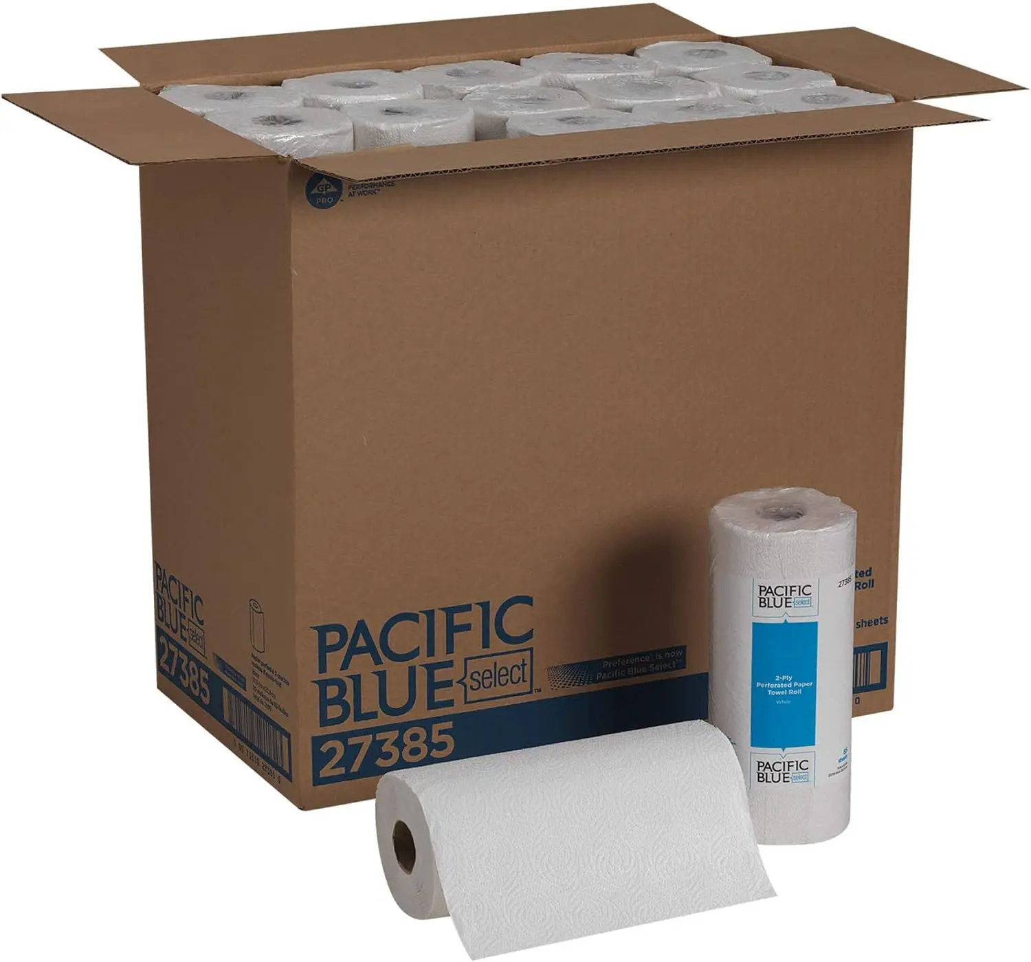 Blue Select 2-Ply Perforated Paper Towel Rolls, 27385, 85 Sheets Per Roll, 30 Rolls Per Case