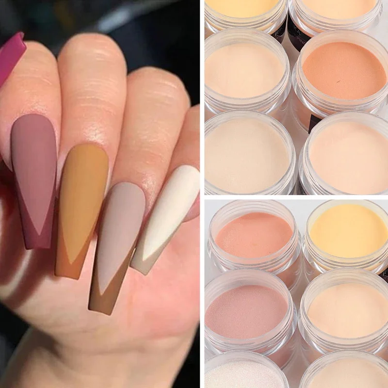 50g Nude Nail Art proszek akrylowy, 3 w 1Nude kolor kryształu różowy brązowy rozszerzenie/zanurzenie/grawerowanie proszek do paznokci, z Poly paznokci żele