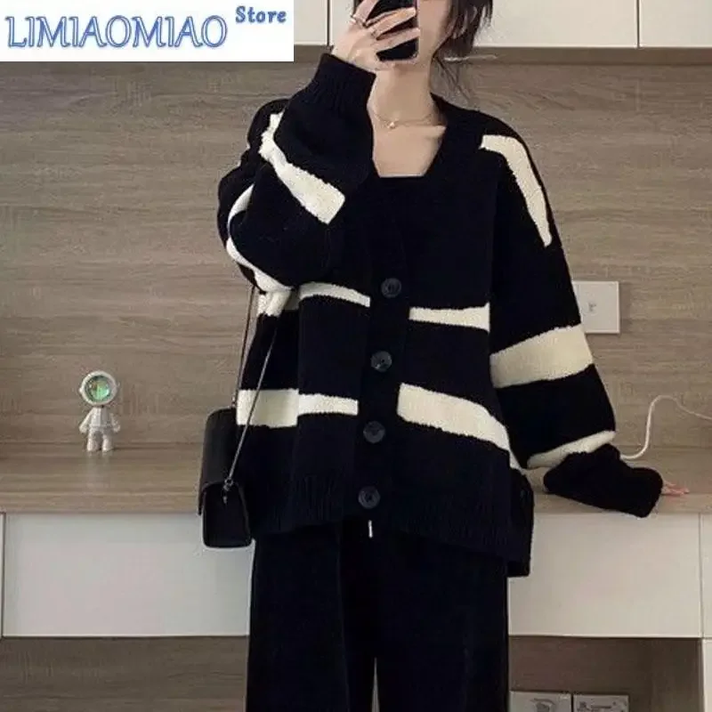 

New Spring and Autumn Fashion Trend Stripe Color Matching V-neck Loose Versatile Slim Casual Women's Long Sleeve Cardigan Coat