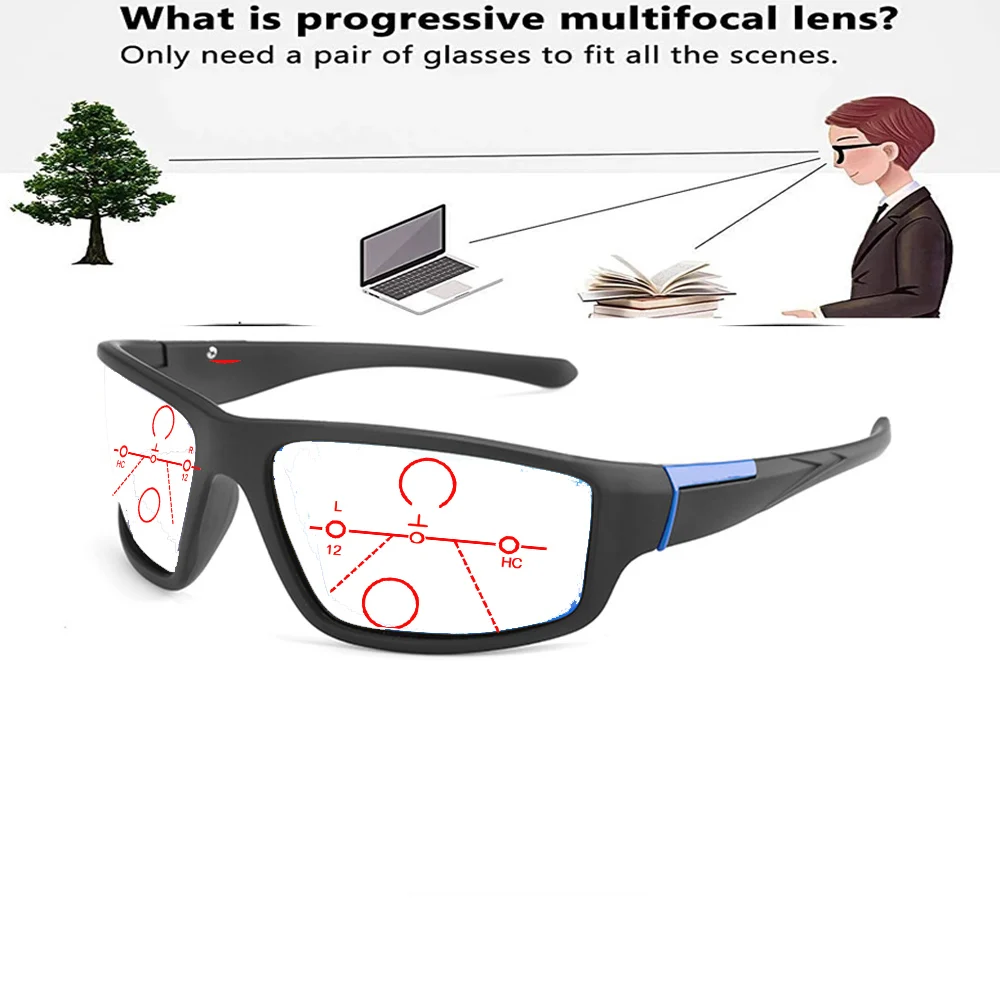 Rectangular Outdoor Wind-proof Handcrafted Frame Progressive Multifocal Reading Glasses +0.75 To +4