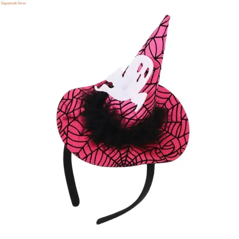 Q5WE Witch Hat Hairhoop for Halloween Party Spiderwebs Wizard Caps Headband Costume Accessories Hairband Masquerades Supply